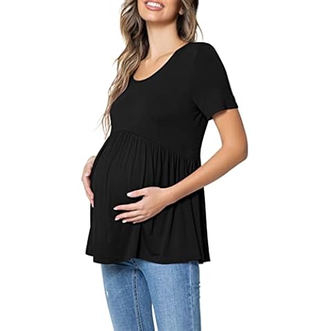 levaca Women's Casual Babydoll Maternity Tops, Black, Medium Cover