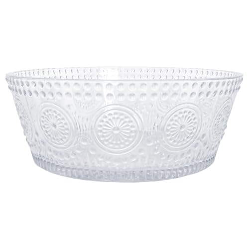 Boston International Vintage-Inspired Glass Serving Bowl With Embossed Floral Pattern For Salad Snacks Dinner, Large 7' X 2.75', Clear Codi