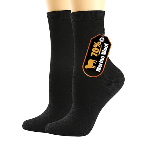 Image of Merino Wool Socks for Women, Thin Black Dress Crew Socks for Home & Office