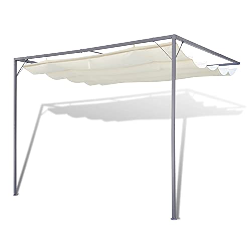 Festnight Pérgola de Jardín de Pared con Techo Retráctil,Pérgola de Metal 3x3 m Cenador con Toldo para Patio Terraza Metal y Poliéster Resistente al Agua y a UV