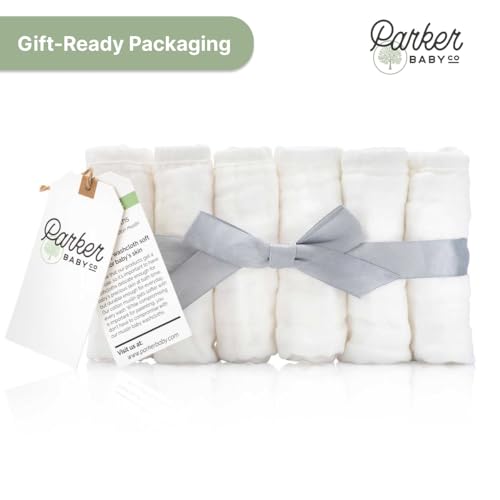 Image of Parker Baby Washcloths - 12 Pack of 100% Cotton Muslin Wash Cloths - Soft, Absorbent and Natural - White