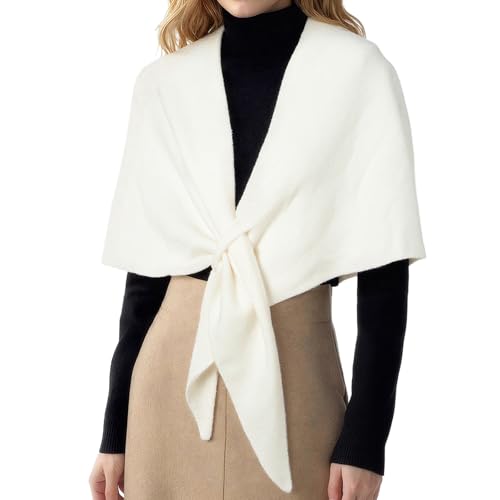 RIIQIICHY Shawl Wrap Women Pashmina Triangle Cape Knit Sweater Scarf for Fall Winter Fashion Accessory Ivory
