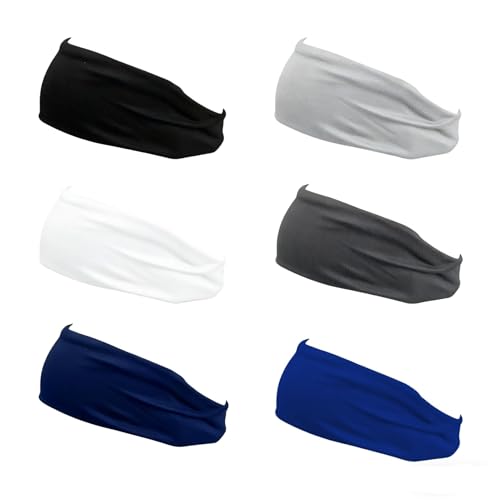Nextpal 6 Pcs Sweat Wicking Headband for Men, Moisture Wicking Sports Headbands for Running Cycling Football and Basketball, Stretchy Workout Sweatbands for Long Hair Fitness Head Bands (Blue 6 Pcs)