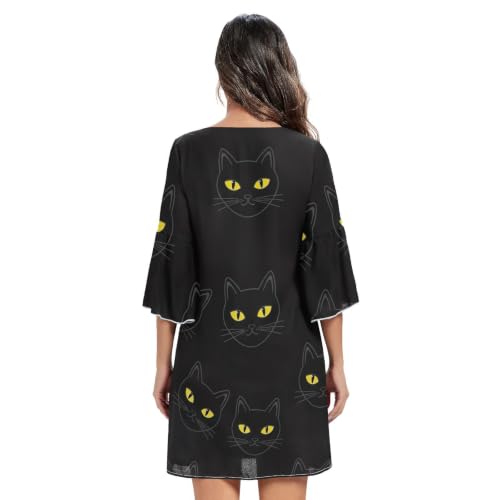 Robe d'été décontractée Funny Cat à manches 3/4 fluides et légères