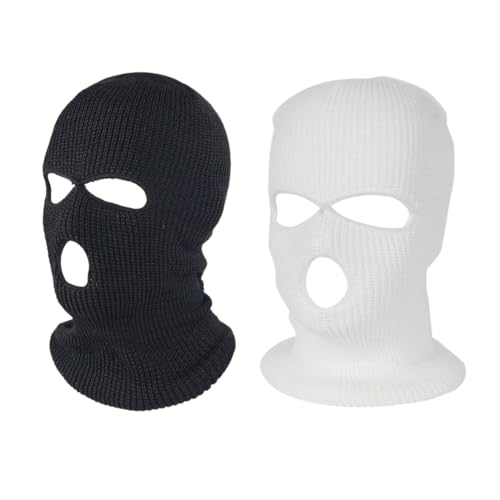 Pasamontañas Negro, 2 Piezas Pasamontañas de 3 Agujeros, Balaclava, Punto de Invierno Cubierta Facial cálida, Gorro de Esquí para Ciclismo Deportes al Aire Libre