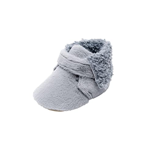 Baby Boys Girls Cozy Fleece Booties Non-Slip Soft Warm Slippers Infant Winter Sock Shoes Newborn First Walking Shoes (Blue, 3-6 Months)