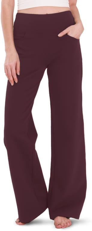 Houmous Wide Leg Pants Women Cotton Yoga Pants 28"/31"/34" High Waist Loose Lounge Stretch Trousers with Pockets