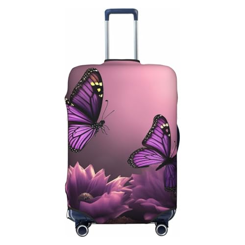 Travel Luggage Cover Anti-Scratch Suitcase Cover Protector Elastic Thicken Luggage Protector Washable Baggage Covers 3D Flowers and Purple Butterfly Suitcase Sleeve Fit 18-32 Inch Luggage Small