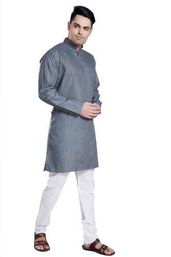Image of DIVISIVE Men's Self Zari Line Cotton Blend Slim Fit Kurta Pyjama Set