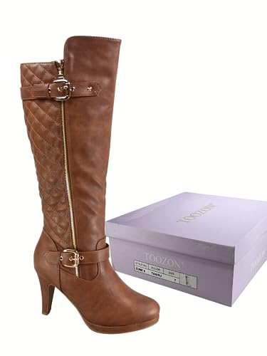 TZ Zone-6 Women's Knee High Fashion Stiletto Heeled Round Toe Platform High Heel Boots2