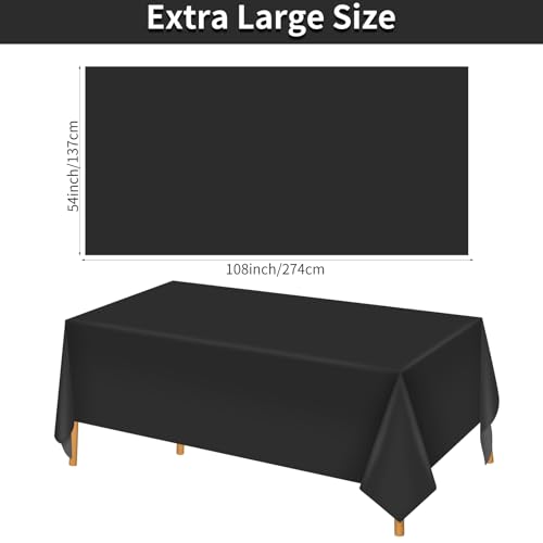 Image of Hxezoc Black Disposable Plastic Tablecloth, 54 x 108 Inches Waterproof Table Cover for Wedding Birthday Party Baby Shower Decorations Outdoor Indoor Party Supplies