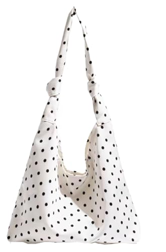 Polka Dot Tote Shoulder Bag for Women Lightweight Commuter Shoulder Purse Retro Canvas Hobo Handbag Spacious Underarm Tote