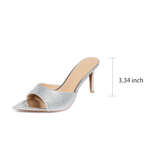 Women's Pointed Open Toe Stiletto Slide Sandals Slip on Glitter Rhinestones High Heels Mules Sexy Evening Party Wedding Prom Dress Shoes2