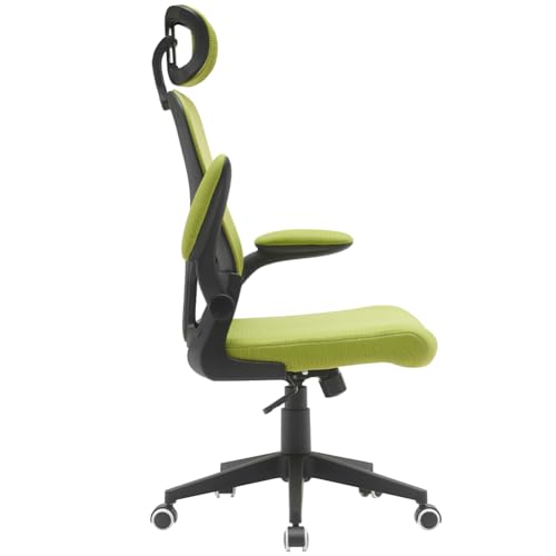 Sedia da Scrivania Ergonomica in Tessuto Traspirante e Antisudore, Schienale con Supporto Lombare e Poggiatesta, Poltrona da Studio Ufficio Altezza Regolabile a Gas 116-126 cm (Verde) - Sedia gaming - Immagine 2