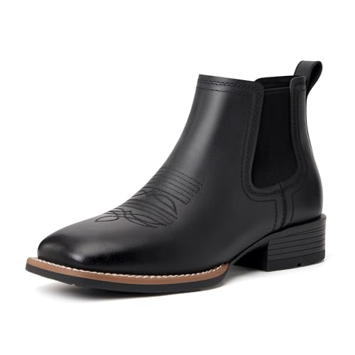 Image of Julyrose Cowboy Boots for Men Square Toe Mens Western Boots Slip On Casual Retro Boots