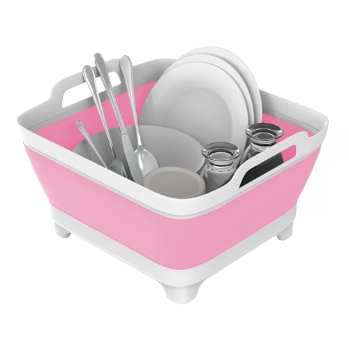 Image of KEPPIER Dishpan for Washing Dishes,9L Collapsible Dish Tub Portable Sink,Wash Dish Basin,Foldable Laundry Tub,Washing Basin with Drain Plug,Dishpan for Kitchen Sink,Camping Dish Washing Tub Pink