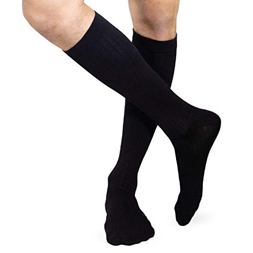 Image of Heelbo Compression Mens Dress Socks to Energize and Relieve Tired, Achy Legs and Improve Blood Flow and Reduce Ankle, Leg and Foot Swelling, Mild Compression, Black, Small