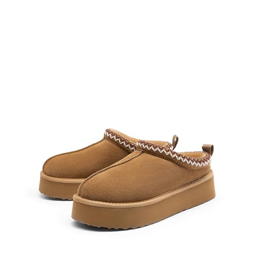 DREAM PAIRS Women's Slippers for Women Genuine Suede Platform Slip-on Warm Slippers Winter Fluffy Warm Comfy Furry Shoes for Outdoor Indoor FuzzyEasy2