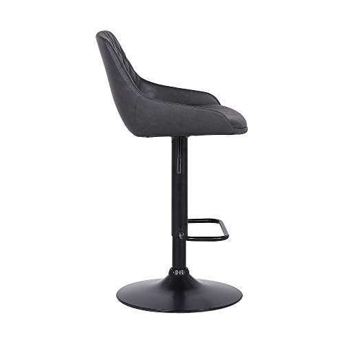 Butaco moderno giratorio con altura ajustable Armen Living Anibal, tapizado en cuero sintético gris y estructura metálica negra miniatura 4
