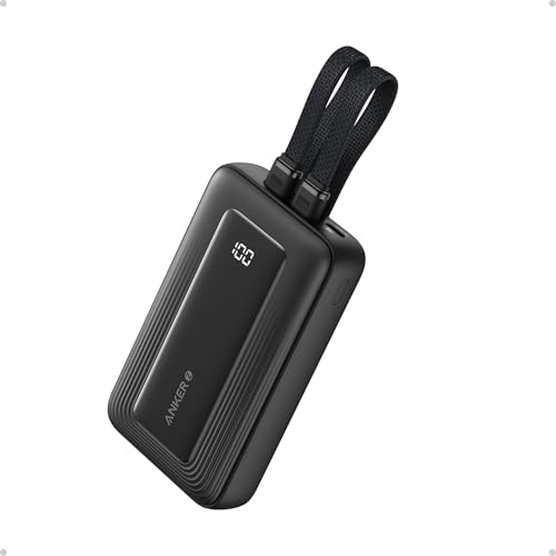 Anker Power Bank 10000mAh 30W, Caricabatterie Portatile Veloce, con Cavi USB-C e Lightning Integrati e Certificati MFi, 1C1A per iPhone 17 Pro Max/Serie 16-12, MacBook, Galaxy(Nero)