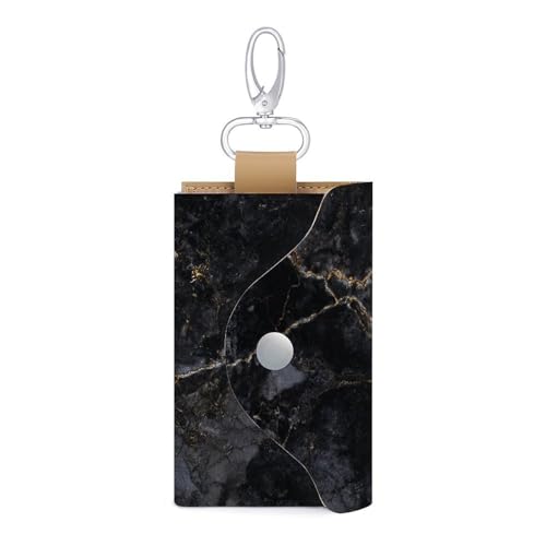 Black Marble Texture Gold Key Holder Bag PU Leather ID Card Holder Keychains Case Cover for Men Women