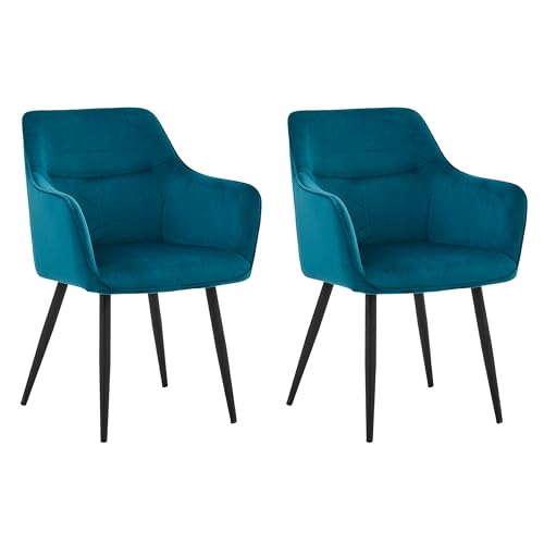 Colenis® - City - Lot de 2 - Chaises de Salle à Manger - Chaise avec Accoudoirs en Velours Petrol - Pieds en Métal Solide - Confort et Élégance Scandinave