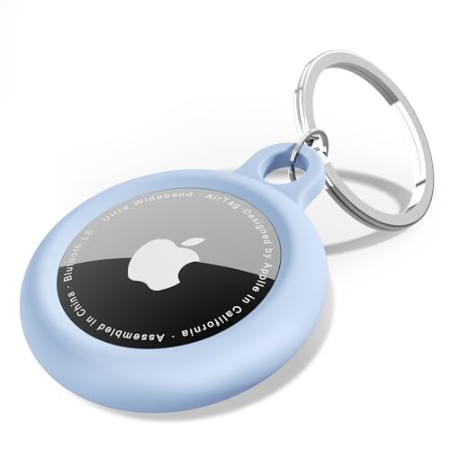 oakxco Compatible with Airtag Keychain Silicone Holder with Key Ring Cover Cute Accessories for Kids Luggage Car Dog Collar Car Compatible with Apple Airtag Case Aqua Sky Baby Light Blue