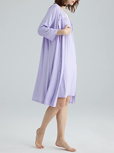 Latuza Women's Viscose Nightgown and Robe Set Button Front Housecoat2