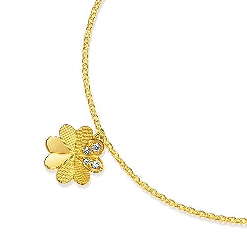 CHOW SANG SANG Dazzling Mirror Gold 999 24K Solid Gold Four-Leaf Clover with Diamond Bracelet for Women 94311B | 7 Inches, (18 CM)3