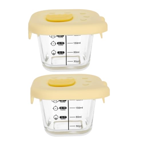 Alasum 2個ベビー食器 ガラス製 ふた付き 離乳食保存容器 漏れ防止 冷凍 電子レンジ対応 幼児用補助食ボウル