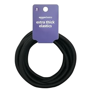 Amazon Basics Extra Long Extra Thick Elastics for Thick Hair, Black, Pack of 9