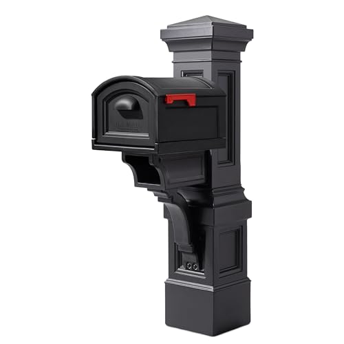 Step2 Atherton Grand Onyx Black XL Mailbox and Mailbox Post Kit – Elegantly Styled Mailbox with Post Cover, Magnetic Closure & Newspaper Chute – Ultra Durable, Low Maintenance