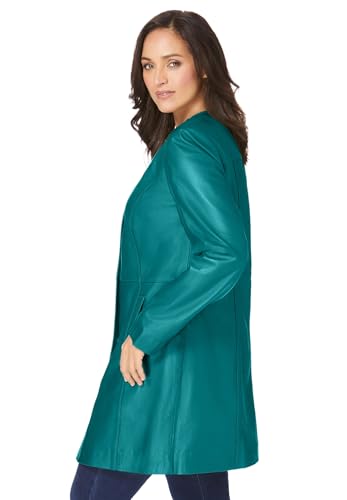 Jessica London Women's Plus Size Three Quarter Length Jacket Real Leather Oversized Long Coat3