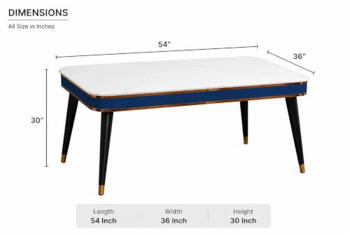 Image of WOODEN SPACE 4 Seater Wooden Dining Table Set | Urban Marble Top Dining Table with Chairs for Dining Room & Kitchen (Modern Vintage Blue) (54 x 36 x 30 inch)