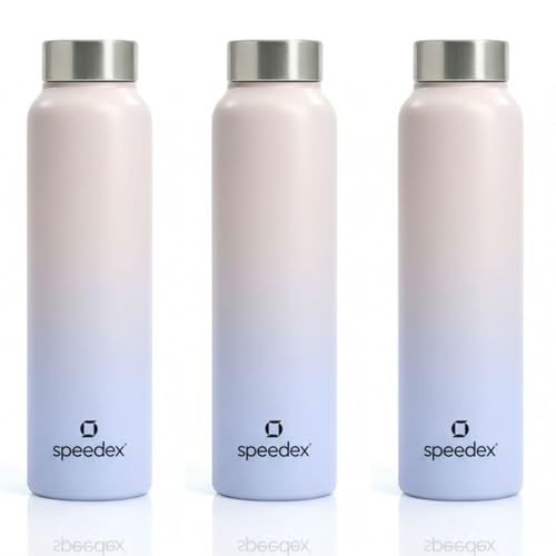 Image of Speedex Stainless Steel Water Bottle 1 Ltr, Leak Proof Screw Cap, BIS Approved 1000 ml Metal Bottle For Daily, Office, School, Gym, Travel Use for Men, Women, Kids, Adults, Pink Blue, Set of 3