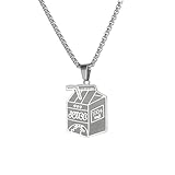 FNSIGHD Stainless Steel Juice Box Pendant Necklace, Silver Hip Hop Necklace for Men and Women, Unique Box Pendant Fashion Jewelry, Cool Stainless Steel Silver Gift for Friends or Daily Wear