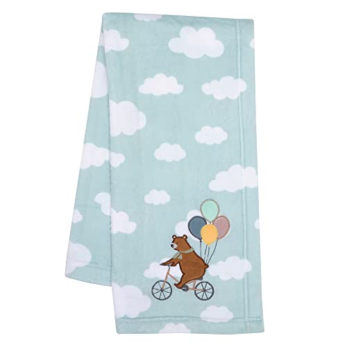 Image of Bedtime Originals Up Up & Away Bear/Balloon/Cloud Soft Blue Fleece Baby Blanket