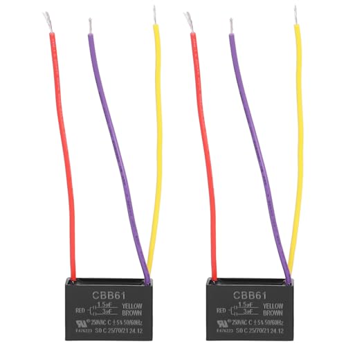 PODOY Ceiling Fan Capacitor 𝟏.𝟓𝐮𝐟+𝟑𝐮𝐟 for CBB61 1.5uf+3uf 3 Wire (Pack of 2)
