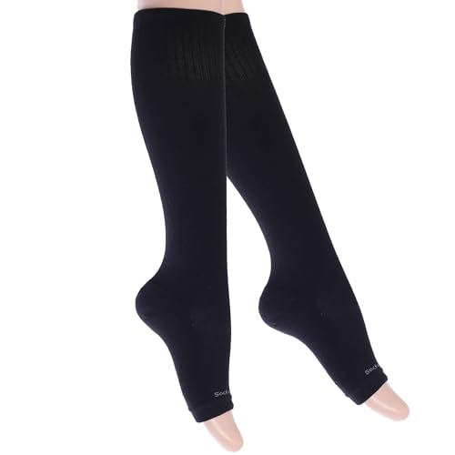 Toeless Cotton Compression Socks for Women & Men. 15-20 mmHg Knee-High Support - 1 pair