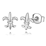 Rhodium Plated Sterling Silver the Mini Fleur De Lis Lily Flower Stud Earrings