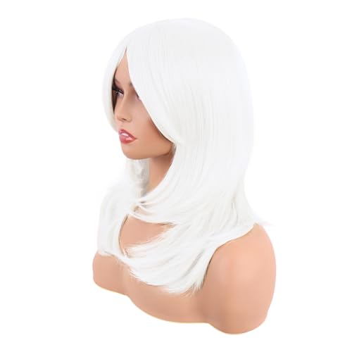 Image of MapofBeauty 20 Inch /50 cm Long Layered With Bangs Straight Synthetic fiber Shoulder Length Hair for Daily Use or Party Wig (White)