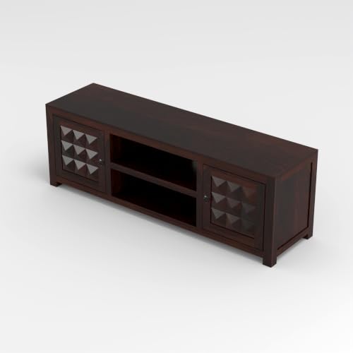 Image of Solid Sheesham Wood Entertainment TV Unit with 2 Door | Rosewood Tv Stand /TV Cabinet for Living Room | Bedroom | Wooden TV Panel with Shelf Stoarge | TV Table
