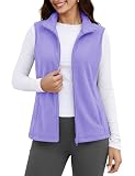 MAGCOMSEN Fleece Zipper Vest Women Lightweight Fleece Sleeveless Jackets Outerwear Soft Fall Vest Light Purple M