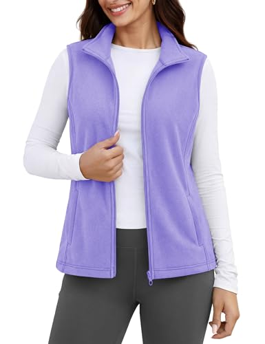 MAGCOMSEN Fleece Zipper Vest Women Lightweight Fleece Sleeveless Jackets Outerwear Soft Fall Vest Light Purple L
