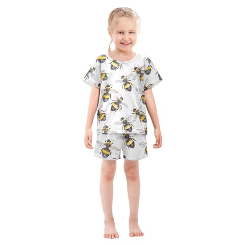ALAZA Bee Watercolor White Pajamas Short Sleeve 2 Piece Sleepwear Top and Bottom Pajama Set Unisex3