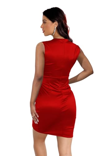 Image of FairyLove Women's Elegant Empire Waist Long Sleeve Wedding Guest Party Cocktail Bodycon Irregular Satin Dresses