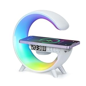 Smiling Shark Wake Up Light, Sunrise Alarm Clock Night Smart Light【Small, White】 with Bluetooth Speaker & Fast Wireless Charger Multi-Color Dimmable for Bedroom, Wake-Up-Alarm-Clock-Light