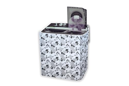 Image of The Furnishing Tree PVC Washing Machine Cover Compatible for Samsung 9.5 KG Semi-Automatic Top Loading WT95A4260GD /TL, Washing Machine Waterproof and dustproof, Floral Pattern Black & White