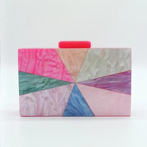 Image of Acrylic Clutch Purse for Women Colorful Evening Handbag Geometric Marbling Box Bag with Detachable Chain