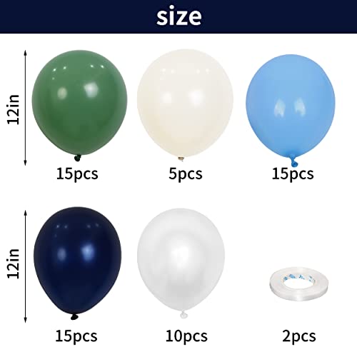 Image of Balloons Green and Blue, 60Pcs 12 Inch Navy Blue Green White Latex Party Balloons for Kids Birthday, Jungle Safari Themed Party, Dinosaur Party Supplies, Baby Shower, Wedding, Anniversary